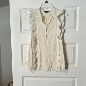 Banana Republic Cream Ruffled Mandarin Collar Blouse